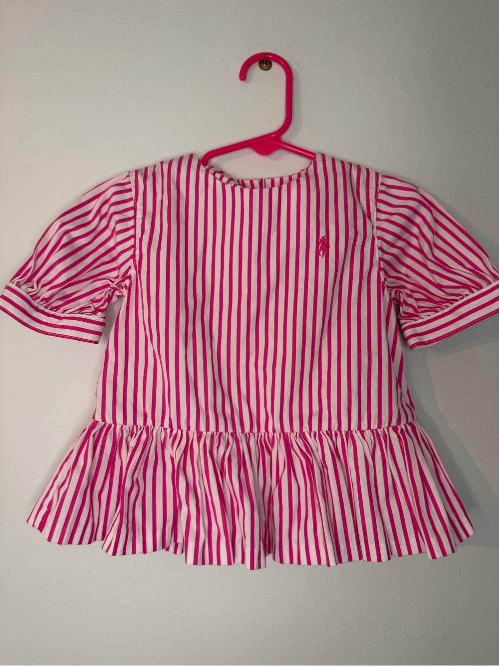 Ralph Lauren Pink and White Striped Peplum Top